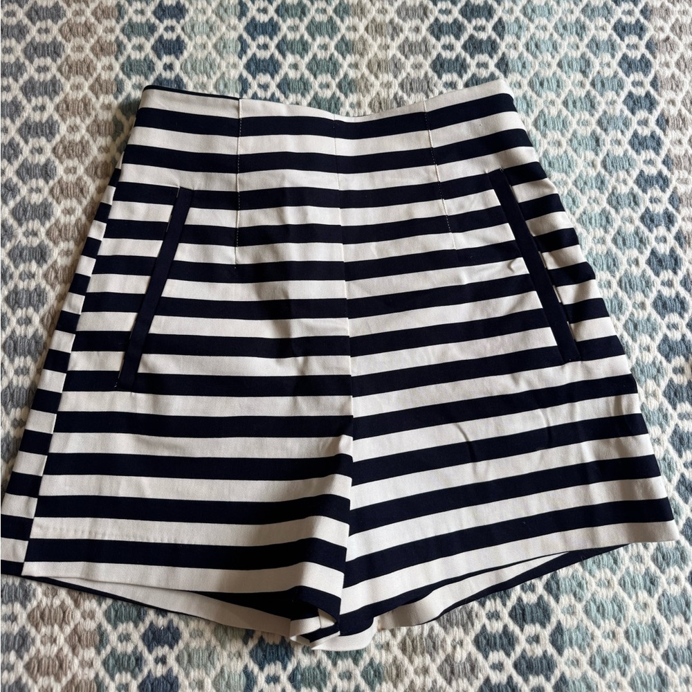 NWOT! Zara Navy & White Striped High-Waisted Shorts